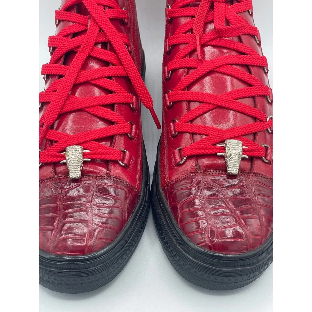 Belvedere Angelo Mens Red Crocodile Calf Leather High Top‎ Sneakers Sz 8 RARE